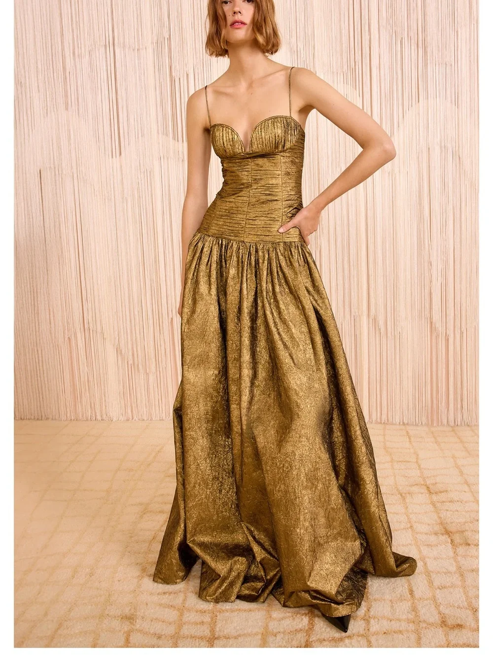 Ulla Johnson Gold Metallic Manet gown with Gathered Seams - Picture 2 of 4